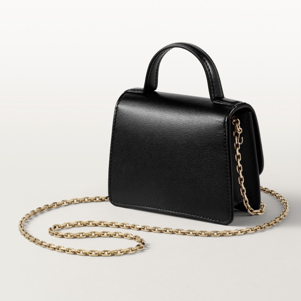 Chain bag micro model, Panthère de Cartier Black calfskin, golden finish