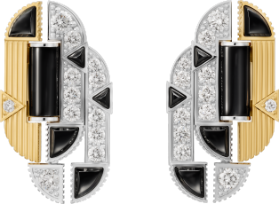Géométrie & Contrastes earrings, onyx, paved Yellow gold, white gold, onyx, diamonds