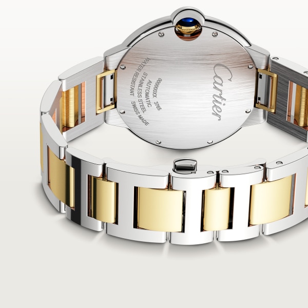 Ballon Bleu de Cartier watch 42 mm, mechanical movement with automatic winding, yellow gold, steel