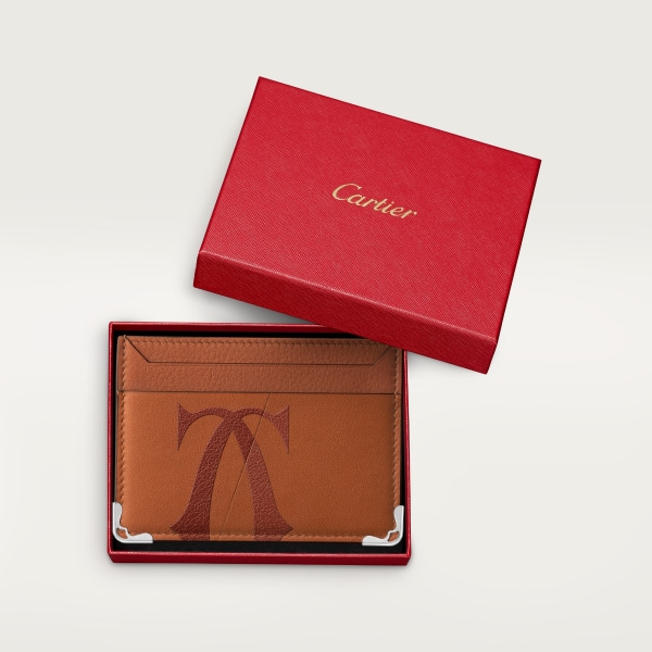 Must de Cartier系列双层卡片夹 超大号标识，光面和粒纹古巴小牛皮，镀钯饰面