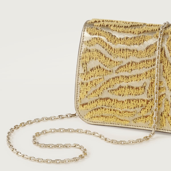 Chain bag mini, Panthère de Cartier Golden metallic calfskin and tufted tiger motif embroidery