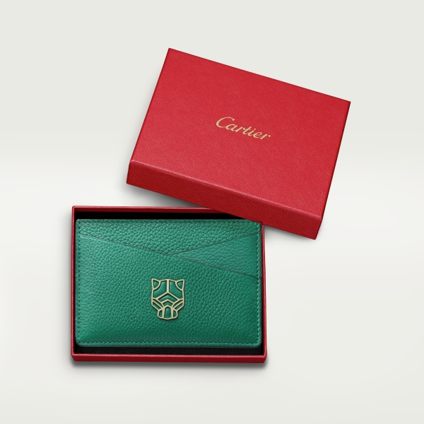 Simple card holder, Panthère de Cartier Bright green calfskin, golden finish