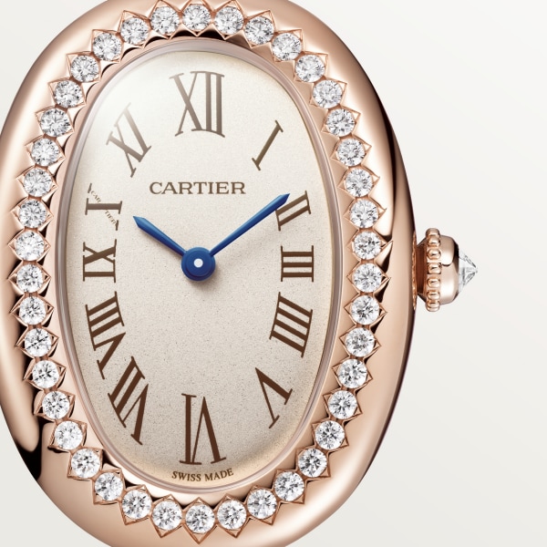 Baignoire watch Small model, size 16, quartz, rose gold, diamonds