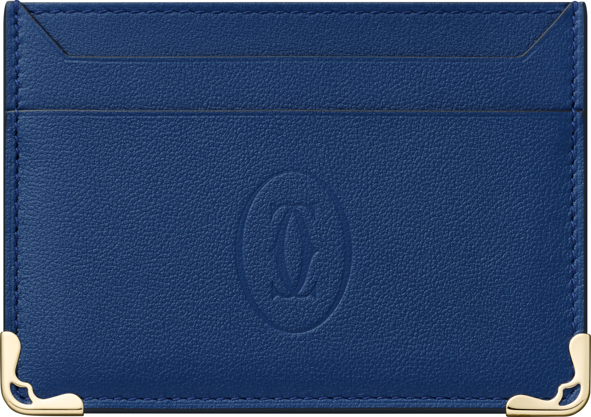 Double card holder, Must de CartierDeep blue calfskin, palladium finish