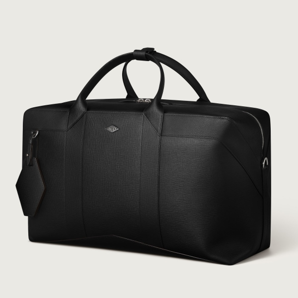 Travel bag, Losange  Grained black calfskin, palladium finish and enamel