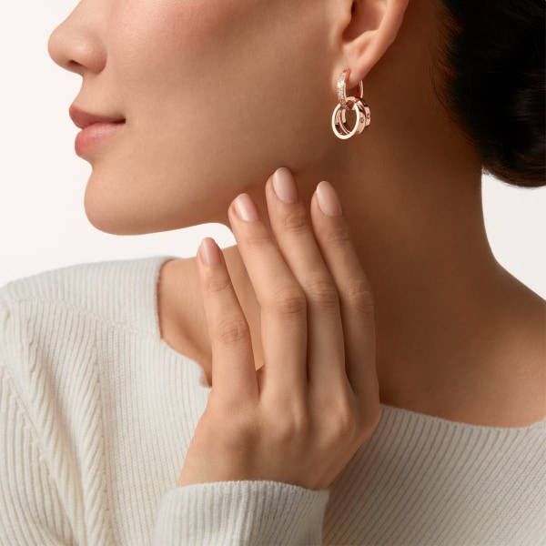 Love earrings, transformable, semi-paved Rose gold, diamonds