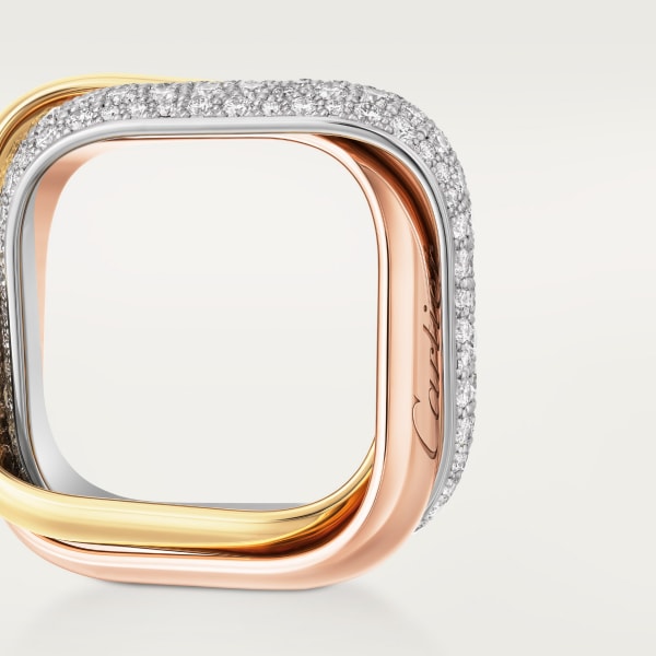 Trinity cushion ring, large model, semi-paved White gold, yellow gold, rose gold, diamonds