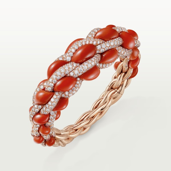 Cartier Libre Tressage bracelet, coral Rose gold, coral, diamonds