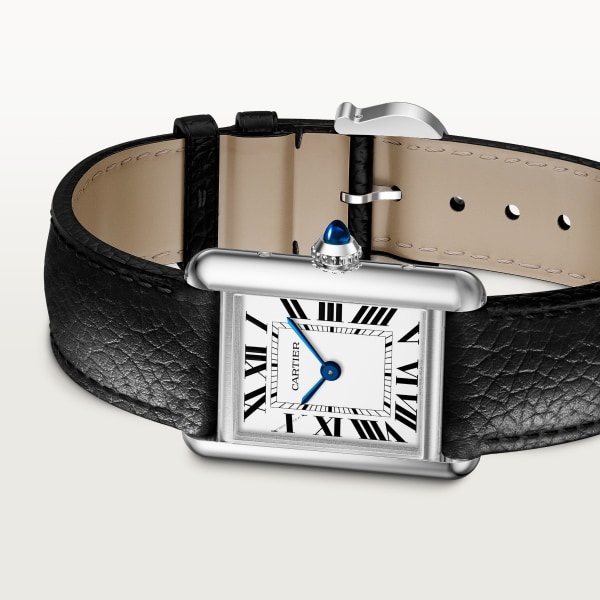 Tank Must de Cartier watch Small model, SolarBeat™ photovoltaic movement, steel, calfskin strap