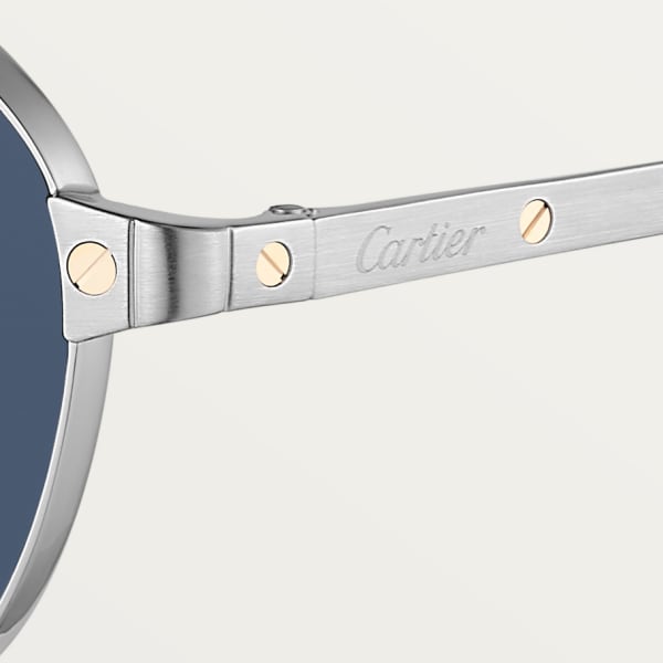 Santos de Cartier Sunglasses Smooth and brushed platinum-finish metal, blue lenses