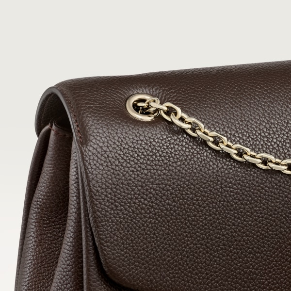 Sac chaîne petit modèle, Panthère de Cartier 香豆棕色粒纹小牛皮，镀金饰面