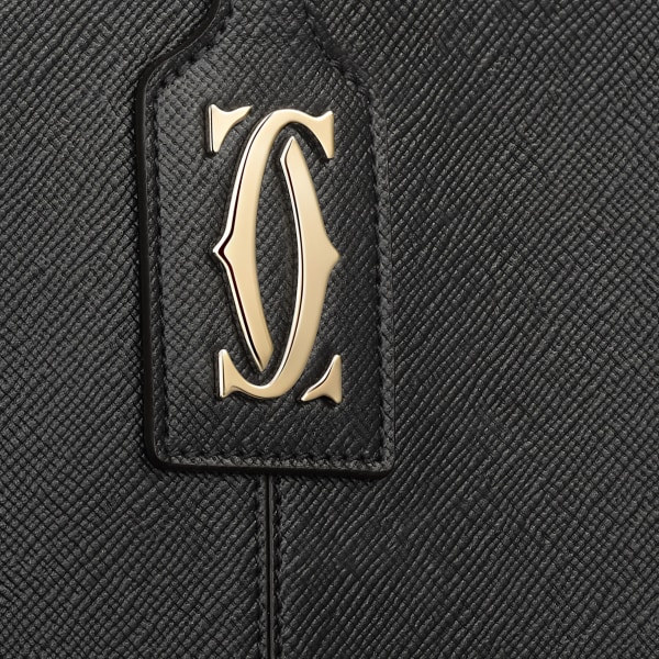 Mini tote bag, C de Cartier Black textured calfskin, embroidery, golden finish