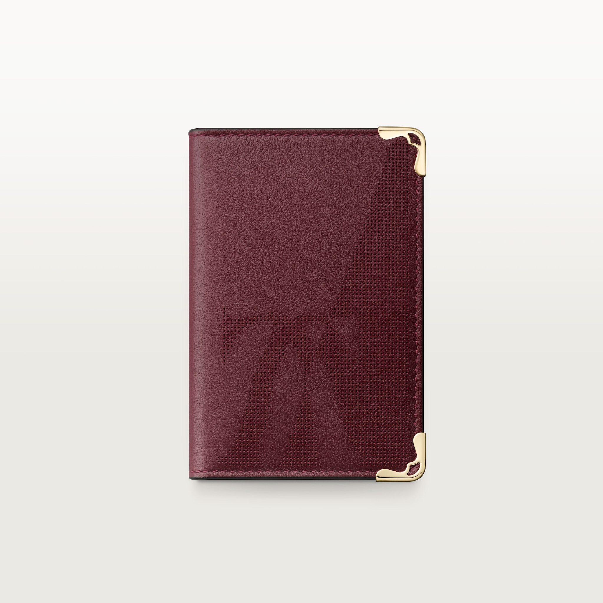 Credit/Business Card Holder, Must de CartierXL logo perforated burgundy calfskin, golden finish