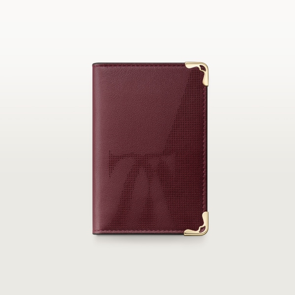 Credit/Business Card Holder, Must de Cartier XL logo perforated burgundy calfskin, golden finish