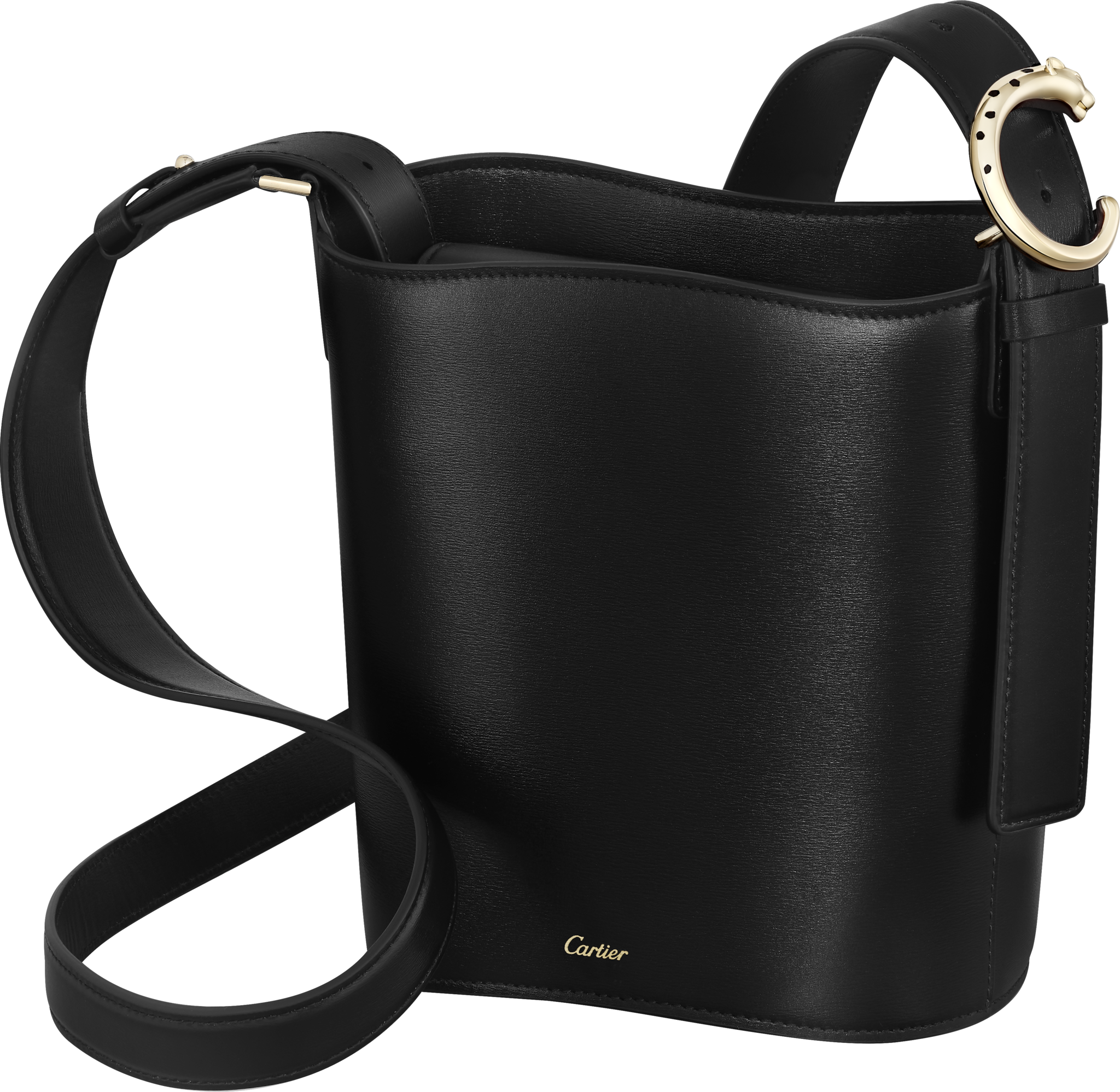 Mini handle bag, Panthère C de CartierBlack grained calfskin, golden finish