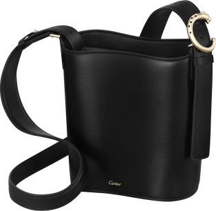 Mini handle bag, Panthère C de Cartier Black grained calfskin, golden finish