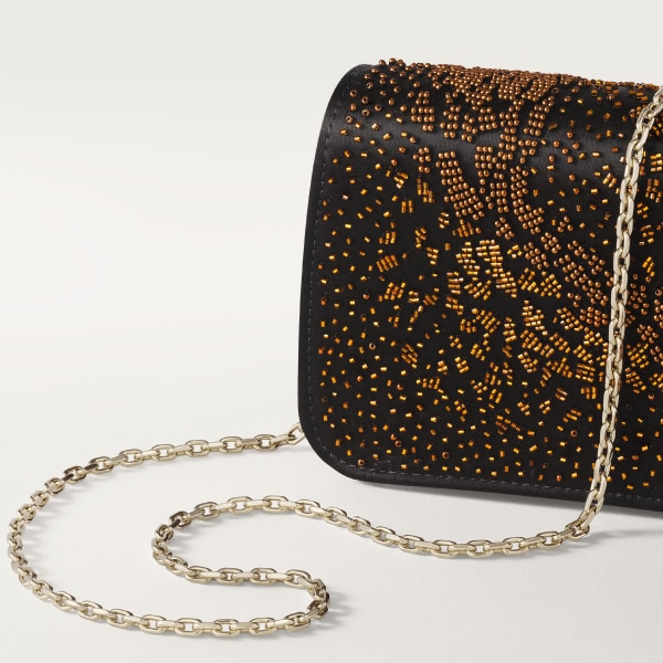 Mini model chain bag, Panthère C de Cartier Black satin and multicoloured bronze bead embroidery