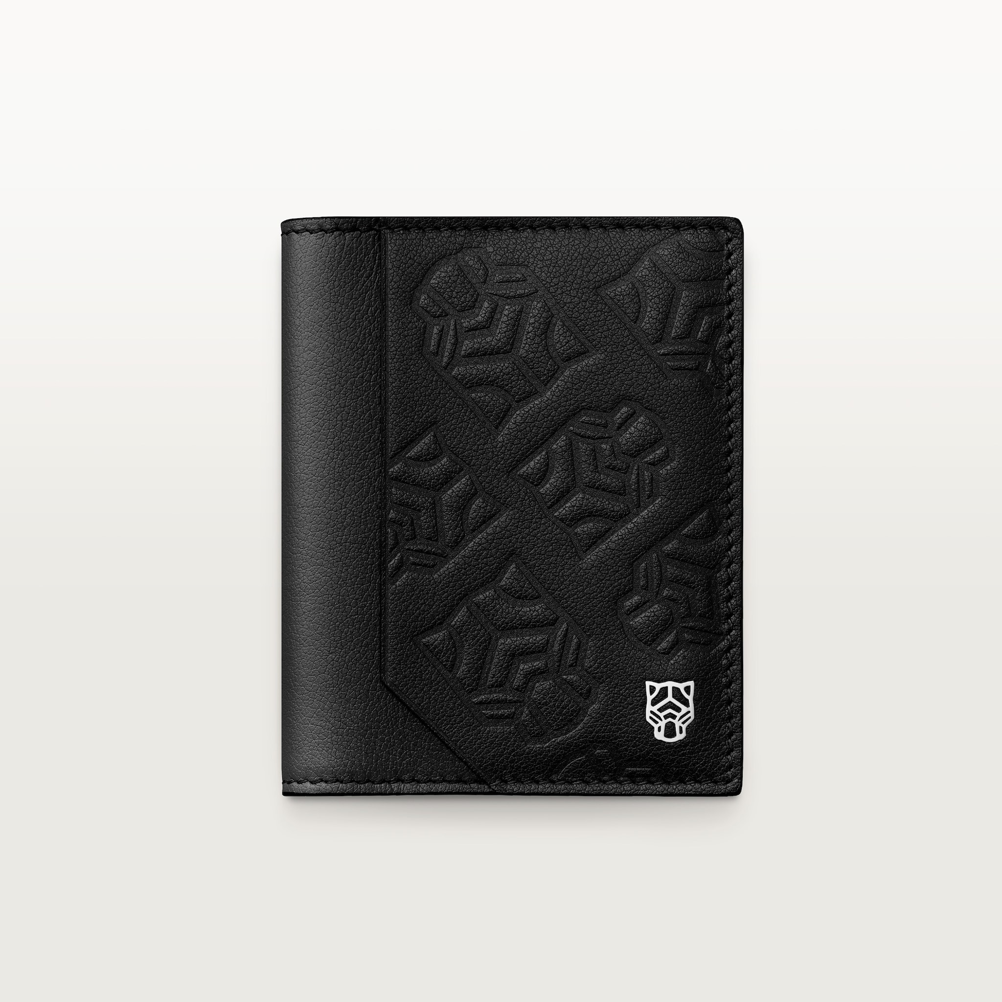 4 credit card holder, Panthère de CartierBlack embossed calfskin, palladium finish