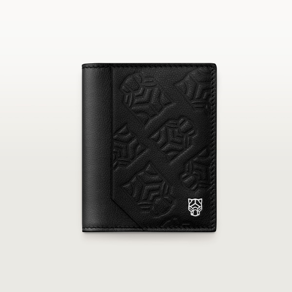 4 credit card holder, Panthère de Cartier Black embossed calfskin, palladium finish