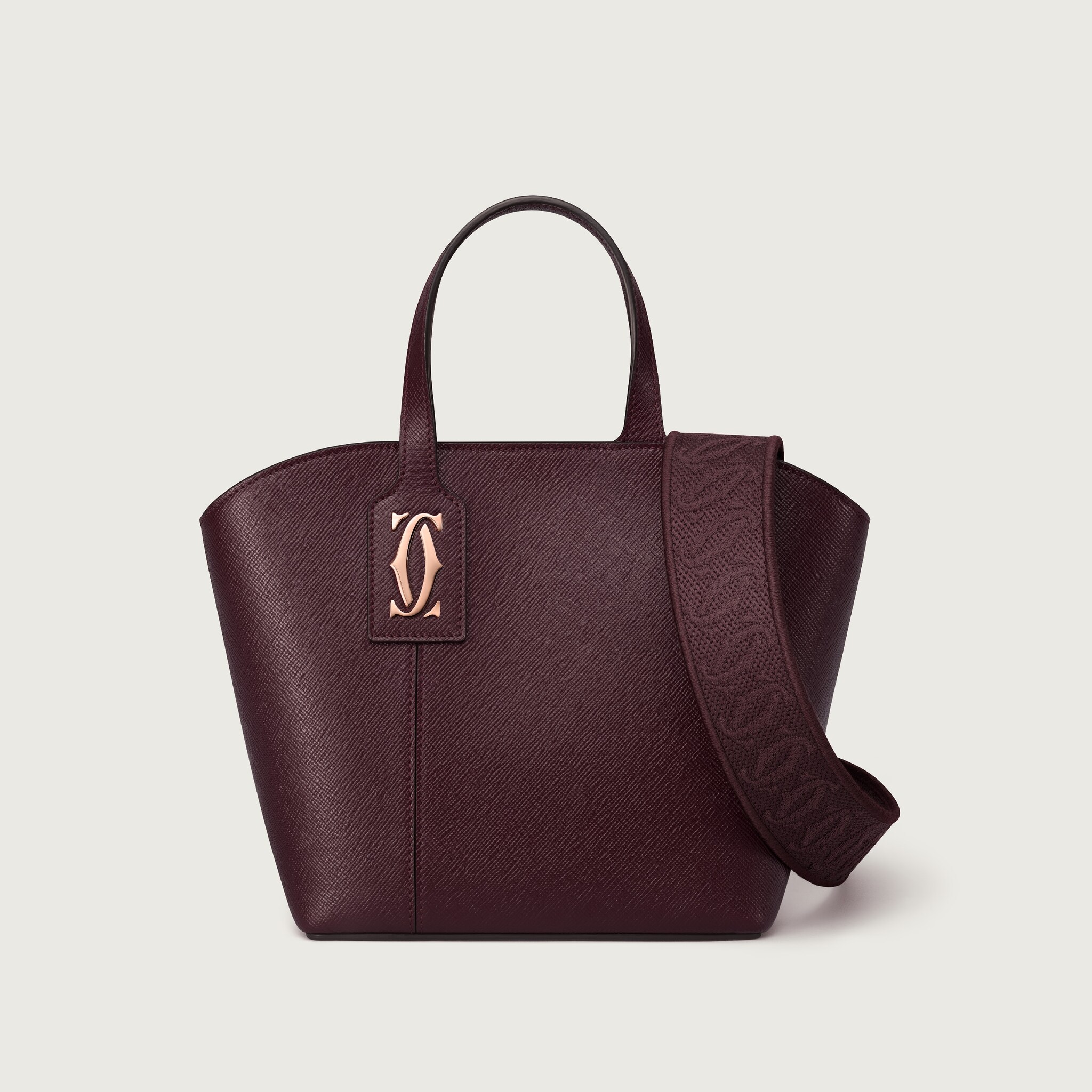 Mini tote bag, C de CartierGrape textured calfskin, embroidery, rose golden finish