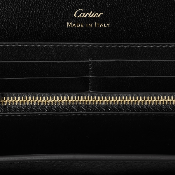 International wallet with flap, Panthère de Cartier Black calfskin, golden finish and black enamel