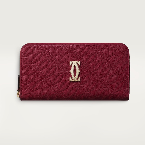 CRL3002415 International zipped wallet C de Cartier Cherry red textured calfskin embroidery golden finish Cartier