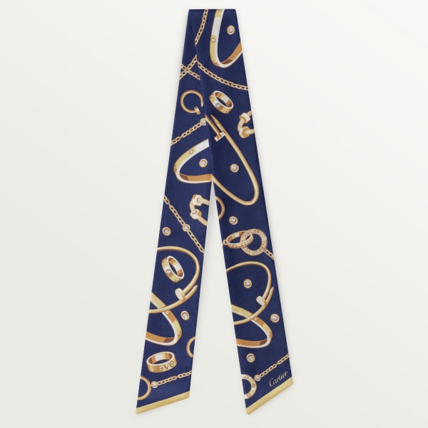 Mini scarf Navy blue silk twill