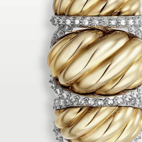 Cartier Libre Tressage戒指，镶嵌钻石  铂金，黄金，钻石。