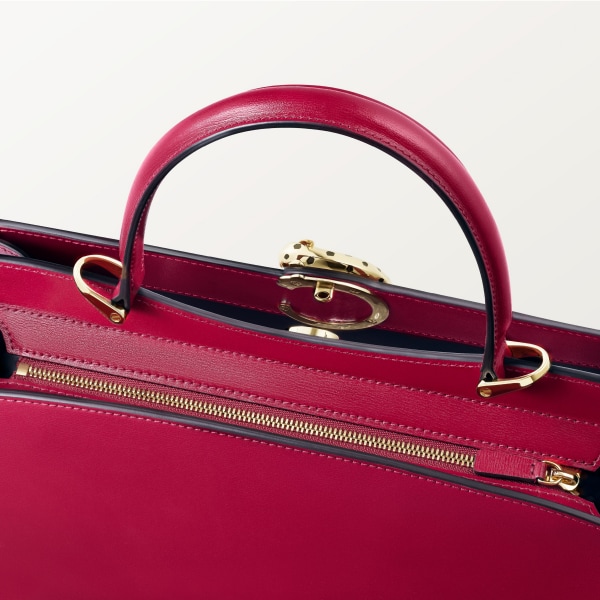 Top handle bag small model, Panthère de Cartier Cherry red calfskin, golden finish
