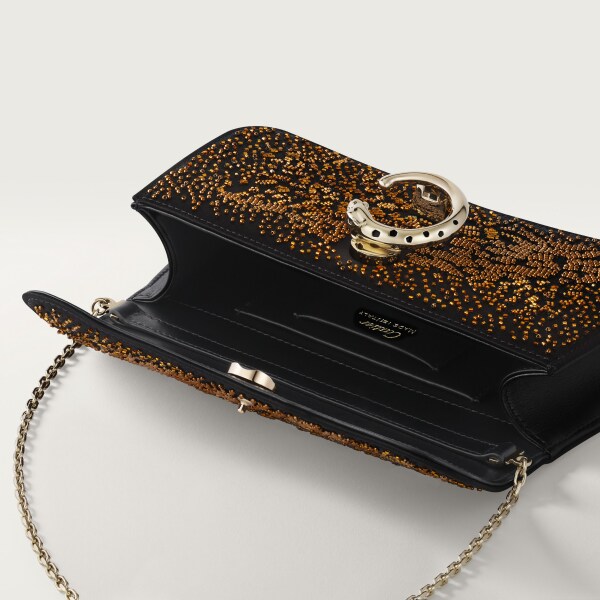 Mini model chain bag, Panthère C de Cartier Black satin and multicoloured bronze bead embroidery