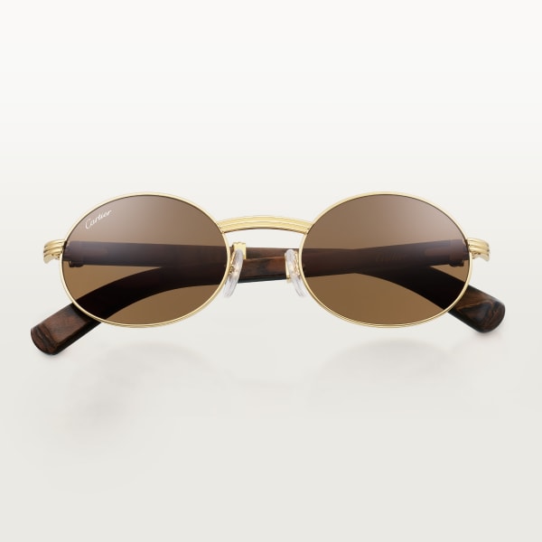 Première de Cartier sunglasses Smooth gold-finish metal, brown wood, brown lenses