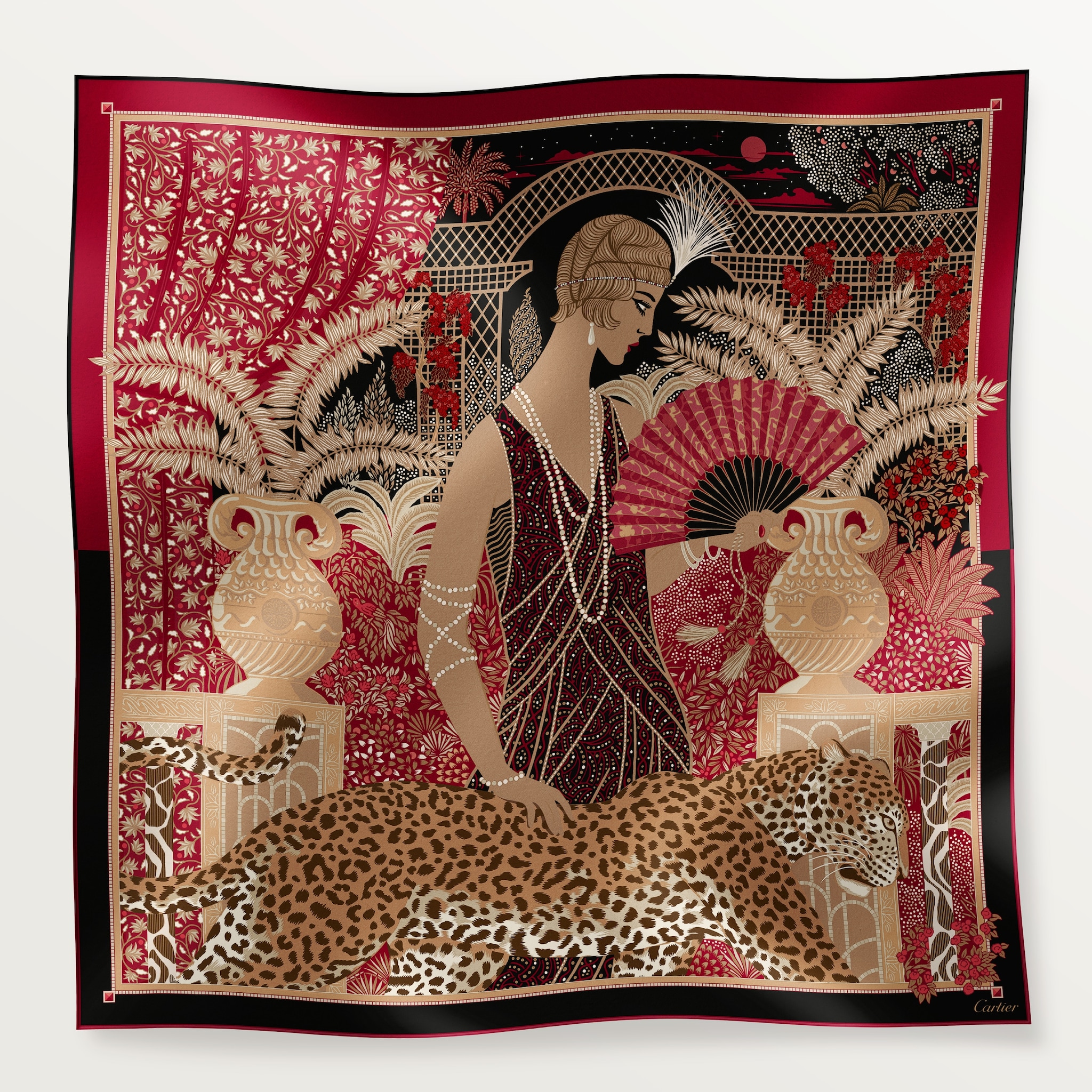 90 scarf, Woman with a PantherRed silk twill 