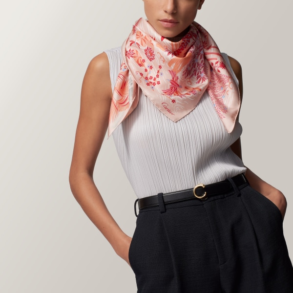90 Scarf, Panther greenhouse Cherry red silk twill
