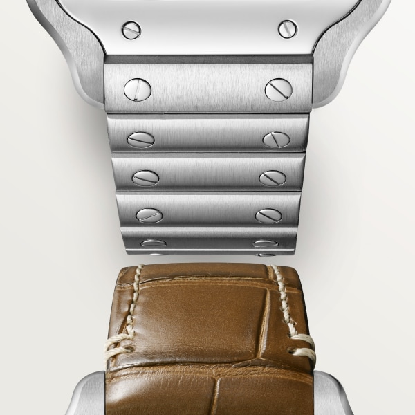 Santos de Cartier腕表 中号表款，自动上链机械机芯，精钢，可替换式金属表链和皮表带