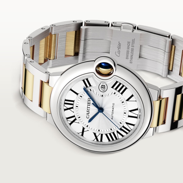 Ballon Bleu de Cartier watch 42 mm, mechanical movement with automatic winding, yellow gold, steel