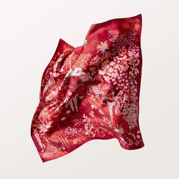 Panthère Faune and Flora 90 scarf Burgundy silk twill
