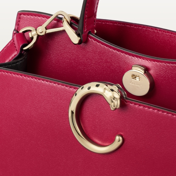 Handle bag mini model, Panthère de Cartier Cherry red calfskin, golden finish