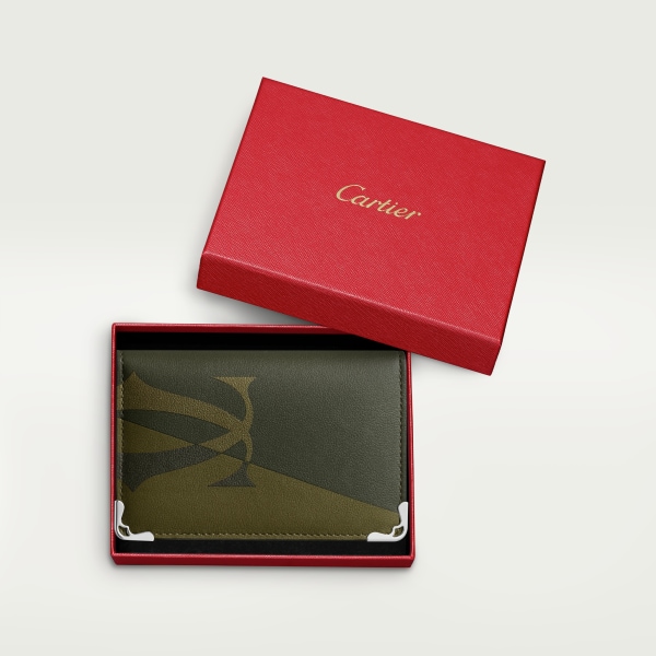 Four-card holder, Must de Cartier XL Logo smooth khaki calfskin, palladium finish