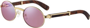 Première de Cartier Sunglasses Smooth golden-finish metal, brown wood, burgundy photochromic lenses