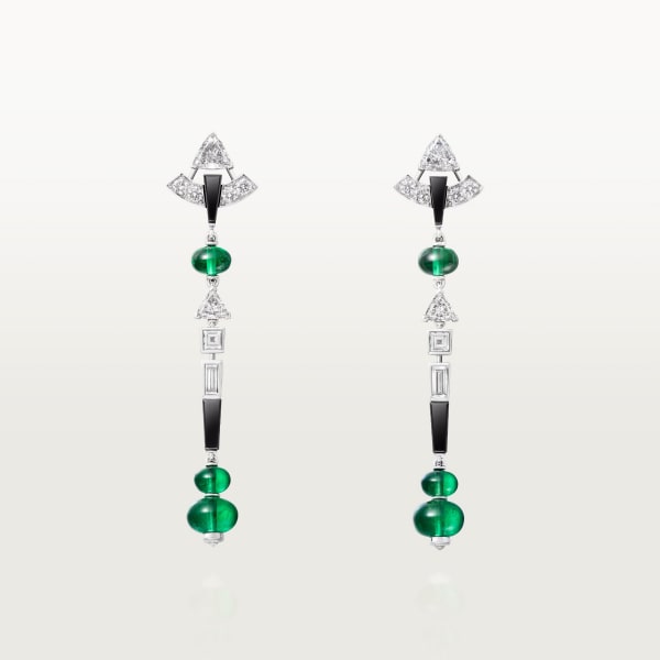 En Équilibre earrings, emerald, paved White gold, onyx, emeralds, diamonds