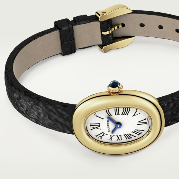 Baignoire watch Mini model, quartz movement, yellow gold, leather