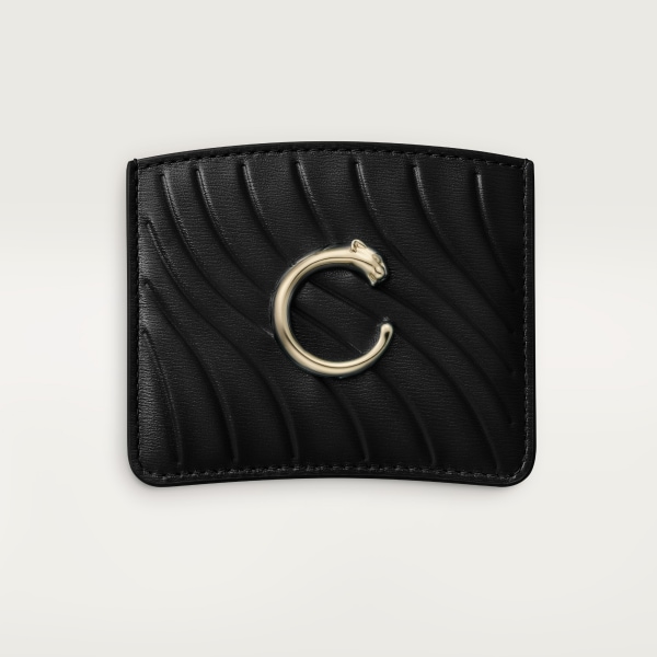 Simple card holder, Panthère de Cartier Black calfskin, embossed Cartier signature motif, golden finish