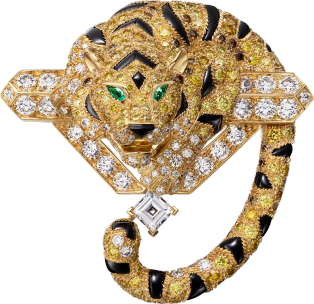 Cartier Fauna and Flora brooch Yellow gold, onyx, emeralds, yellow diamonds, orange diamonds, brown diamonds, diamonds