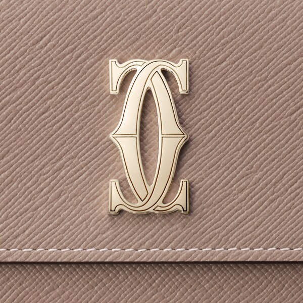 International wallet with flap, C de Cartier Clay-coloured textured calfskin, golden finish