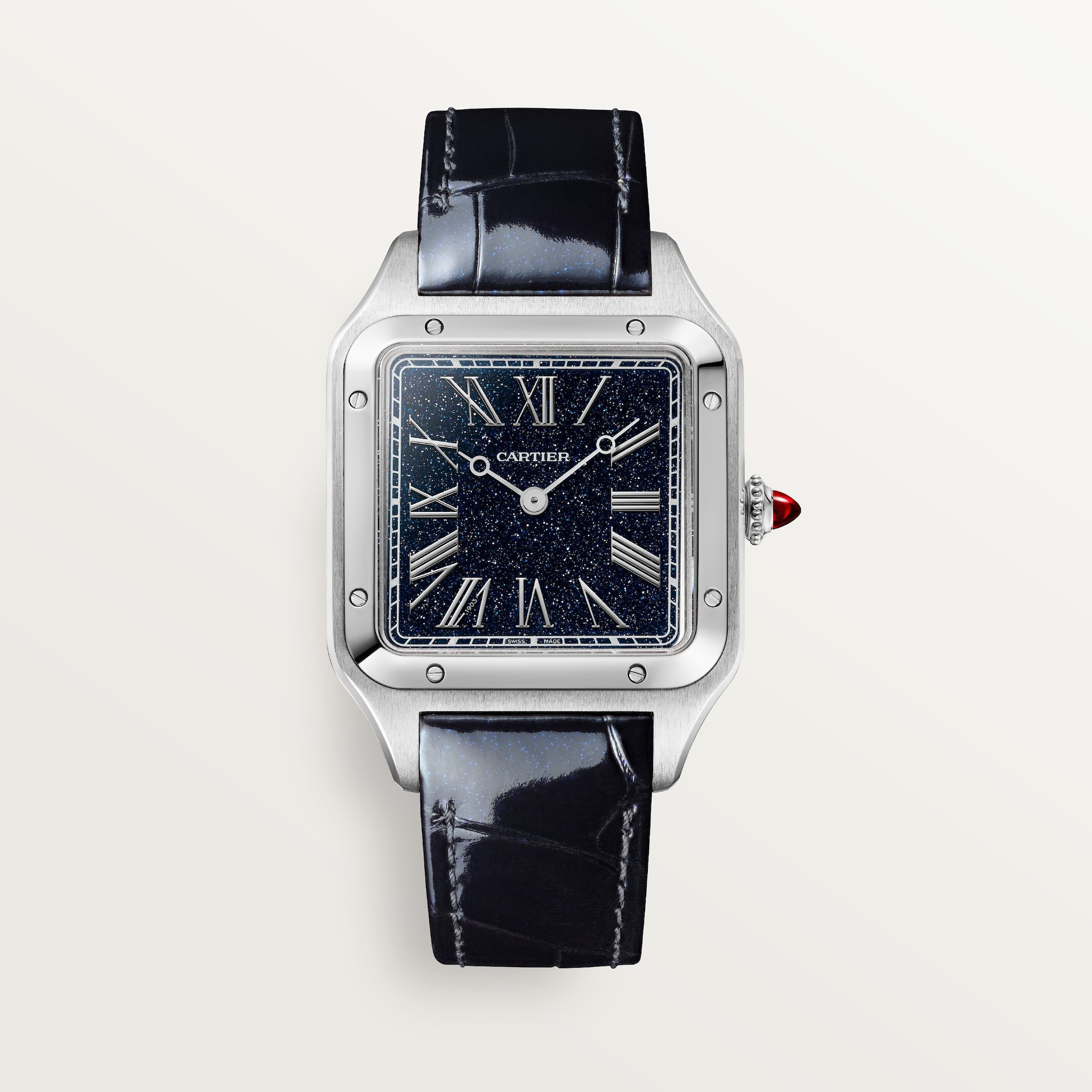 Santos-Dumont watchLarge model, manual movement, platinum, leather