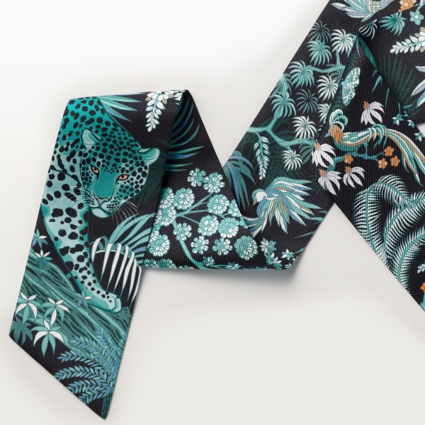 Scarf  Black and petrol blue silk twill