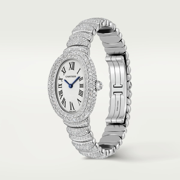 Baignoire watch Small model, quartz movement, white gold, diamonds