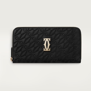 International zipped wallet, C de Cartier Black textured calfskin, embroidery, golden finish