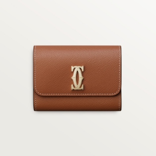 Mini wallet, C de Cartier Caramel textured calfskin, golden finish