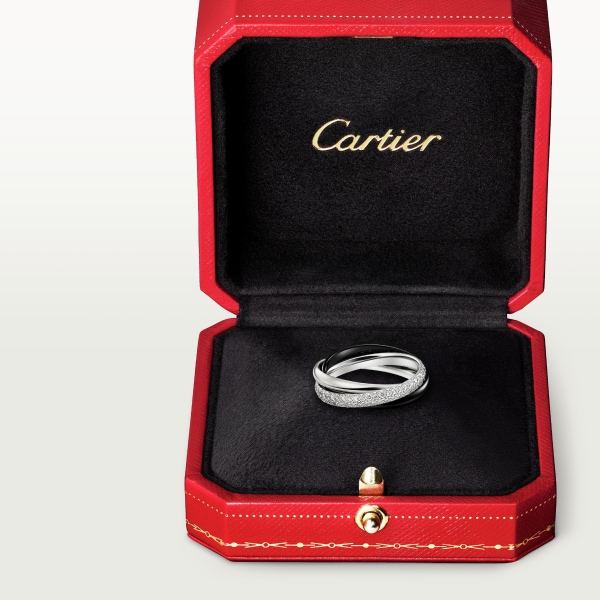Trinity ring, ceramic, small model, semi-paved White gold, ceramic, diamonds